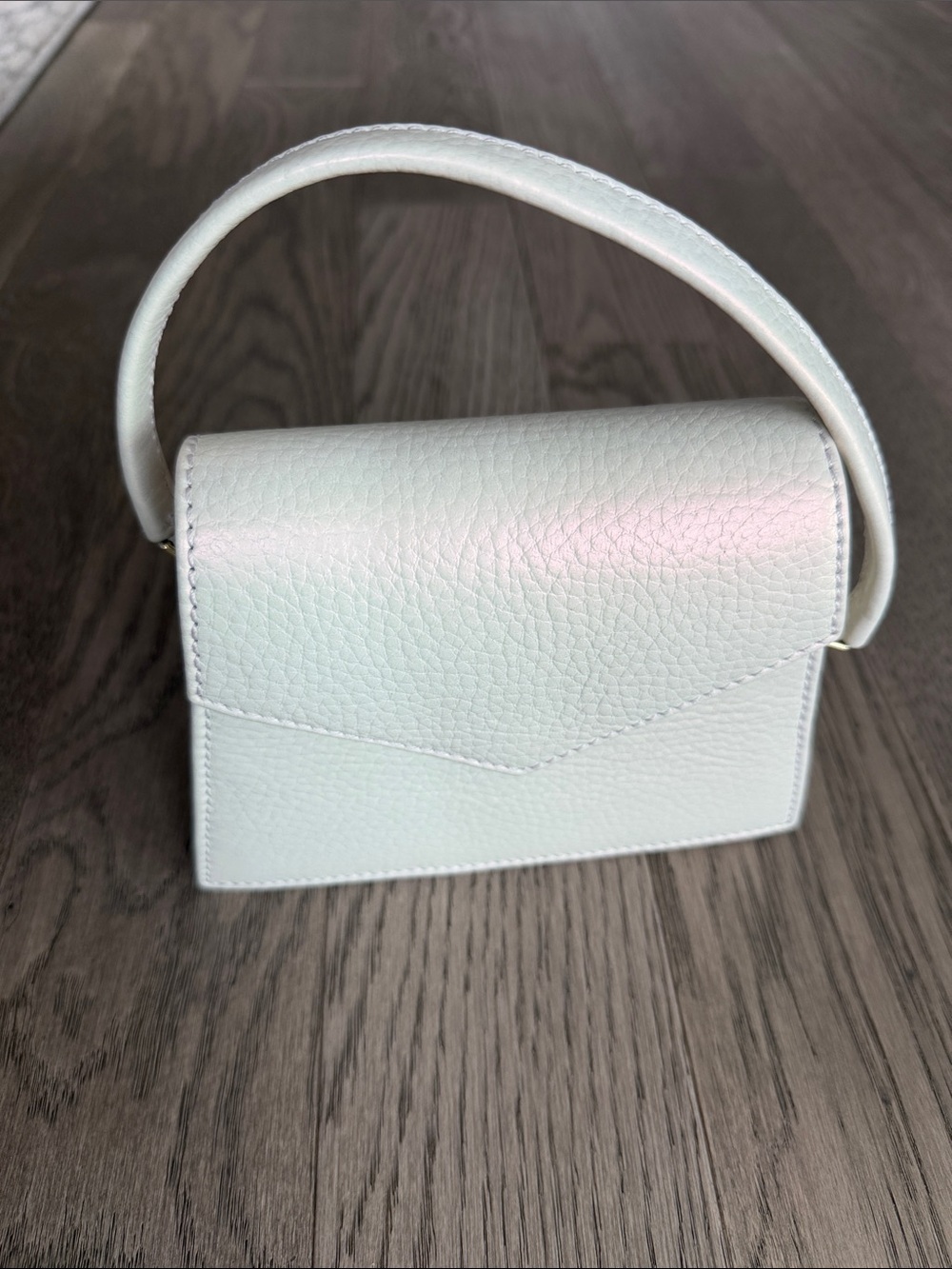 Anima Iris White Pebbled iridescent Leather Top-Handle Women's Bag